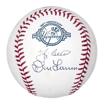 Yogi Berra & Don Larsen Dual Signed New York Yankees 100th Anniversary OML Selig Baseball (FSC)
